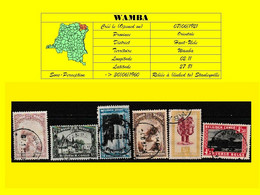 (°) BELGIAN CONGO / CONGO BELGE =  WAMBA CANCELATION STUDY 6 STAMPS VARIA 1930/1947 [B] - Abarten Und Kuriositäten