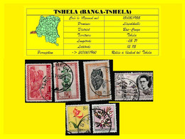 (°) BELGIAN CONGO / CONGO BELGE =  TSHELA CANCELATION STUDY 6 STAMPS VARIA 1953/1958 [B] - Abarten Und Kuriositäten