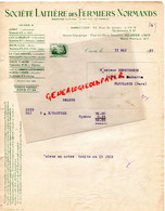 14- CAEN - FACTURE SOCIETE LAITIERE FERMIERS NORMANS-LAITERIE-42 RUE DE GEOLE-JORT-COULIBOEUF-BERJOU-VAUX SUR AURE-1933 - Alimentos