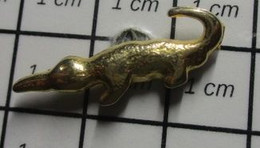 916c Pin's Pins / Beau Et Rare / ANIMAUX / CROCODILE CAIMAN ALLIGATOR METAL JAUNE ET SCHEMATIQUE - Animaux