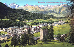 Carte Ancienne SUISSE Colorisée - PONTRESINA Mit SPAGNOLATURM Und JULIERKETTE - Pontresina