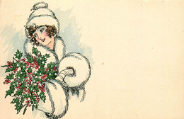 Jugendstil * CPA Illustrateur Art Nouveau Art Déco * Femme En Tenue D'hiver , Bonnet Manteau Fourrure Mode * Neige - 1900-1949