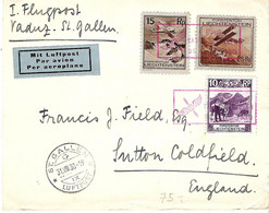 Liechtenstein 1930: 1.Postflug Vaduz-St.Gallen 31.VIII.30 Mit Flugmarken Zu F1+3 Mi 108+110 Rotes Cachet 31.August 1930 - Air Post
