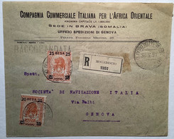 "MOGADISCIO SOMALIA ITALIANA 1925"  Sa.40, 41 RACCOMANDATA Cover (lettera Africa Orientale Lion - Somalia