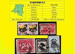 (°) BELGIAN CONGO / CONGO BELGE =  TSHIMBULU CANCELATION STUDY 6 STAMPS VARIA 1942/1958  [B] - Errors & Oddities