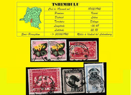 (°) BELGIAN CONGO / CONGO BELGE =  TSHIMBULU CANCELATION STUDY 6 STAMPS VARIA 1942/1958  [B] - Abarten Und Kuriositäten