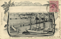 Brazil, RECIFE, Pernambuco, Panorama, Bridge, Ship (1904) R.M. Costa Postcard - Recife