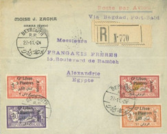 LEBANON - 1924 - REGISTERED STAMPS COVER FROM BEIRUT TO ALEXANDRIE EGYPT  VIA  PORT.SAID.. - Liban
