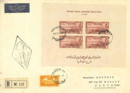 LEBANON - 1938 - REGISTERED  COVER OF MINIATURE SHEET OF 10th. ANNIV. OF 1st. FLIGHT, FRANCE LEBANON TO PARIS.( SCARCE ) - Liban