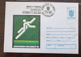 ROUMANIE Tennis, Entier Postal Avec Oblitération Temporaire Thematique UNIVERSIADES BUCAREST 81 - Tennis