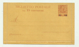 BIGLIETTO POSTALE DA 15 CENTESIMI SOVRASTAMPATO  - INTERO POSTALE - Entiers Postaux