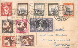 22-5474 : JOLIE CARTE POSTALE  AVEC 10 TIMBRES DIFFERENTS DU VATICAN. 10 JUIN 1935. HOTEL PAIX ET HELVETIA  A ROME - Plaatfouten & Curiosa