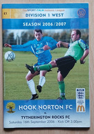 Hook Norton FC Vs Tytherington Rocks FC 16 September 2006 Football Match Program - Libri