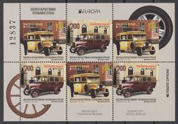 Bosnia Serbia 2013 EUROPA CEPT, Postal Wehicles, Old Cars, Sheet From The Booklet With 3 Sets Partly Imperforated,  MNH - 2013