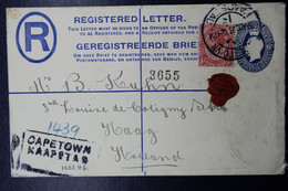 South Africa: Registered Cover Cape Town -> The Hague Holland  1923 + Add. Stamp - Brieven En Documenten
