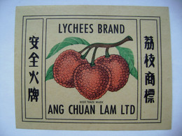 LYCHEES BRAND Safety Matches ANG CHUAN LAM LTD - Larger Matchbox Label (9 X 7 Cm) Czechoslovakia Export - Zündholzschachteletiketten
