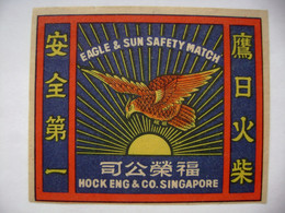 EAGLE & SUN Safety Match HOCK ENG & CO. SINGAPORE - Larger Matchbox Label (9 X 7 Cm) Czechoslovakia Export - Zündholzschachteletiketten