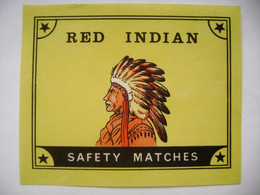 RED INDIAN Safety Matches - Larger Matchbox Label (9 X 7 Cm) Czechoslovakia Export - Zündholzschachteletiketten