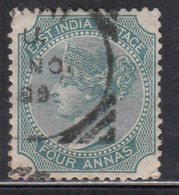 Four Annas British East India Used 1866,  Elephant Wartermark, - 1858-79 Kronenkolonie