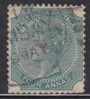 Four Annas British East India Used 1866,  Elephant Wartermark, - 1858-79 Crown Colony