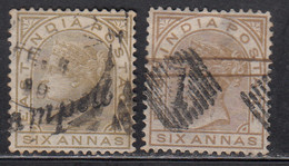 6as, Six Annas Shades, British East India Used 1876, - 1858-79 Compañia Británica Y Gobierno De La Reina
