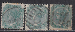 3 Diff., Shades British East India Used 1866, Four Annas  Elephant Wartermark, - 1858-79 Kronenkolonie