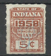 USA Fiscal   Indiana  1958   5 C     Oblitéré    B/TB      Voir Scans  Soldé ! ! ! - Oblitérés