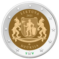 LITUANIA 2 EURO 2021 COMMEMORATIVO DZUKIJA REGIONE   FIOR DI CONIO     B.U. FROM ROLLS - Lituania