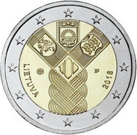 LITUANIA 2 EURO 2018 COMMEMORATIVO STATI BALTICI  FIOR DI CONIO     B.U. FROM ROLLS - Lithuania