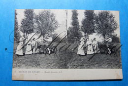 Scenes De Genre Carte Stereoscopique  Bandes Joyeuses & L'Orage   2 X Cpa - Cartes Stéréoscopiques