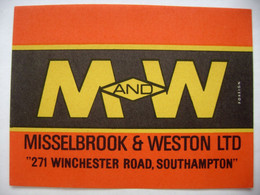 M And W, Misselbrook & Weston Ltd., Southampton - Larger Matchbox Label (9,3 X 7 Cm) Czechoslovakia Export UK - Zündholzschachteletiketten