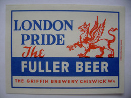 LONDON PRIDE The FULLER BEER The Griffin Brewery Chiswick - Larger Matchbox Label (9,3 X 7 Cm) Czechoslovakia Export UK - Zündholzschachteletiketten