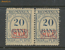Romania WW1 Germany Occupation Postage Due 20 Bani Stamp Error Pair MNH, One Stamp Much Smaller Size - Postage Due