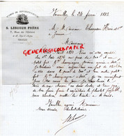 78- VERSAILLES- RARE LETTRE MANUSCRITE SIGNEE S. LESUEUR FRERE-VINS SPITITUEUX-7 RUE ORIENT-THOMISON HINE JARNAC-1883 - Food