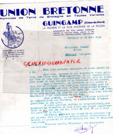 22- GUINGAMP- RARE LETTRE UNION BRETONNE POMMES DE TERRE BRETAGNE-A M. PERSET GRAINS NAUCELLE AVEYRON-1952 - Alimentos