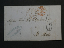 V 30  PAYS BAS BELLE LETTRE 1868 ROTTERDAM  A  ST MALO FRANCE   +CACHET ROUGE +++AFFRANCH. INTERESSANT ++ - Marcophilie