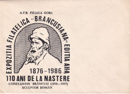 A21897 - Expozitia Filatelica Brancusiana 110 Ani De La Nastere Constantin Brancusi Cover Envelope Unused 1986 Romania - Cartas & Documentos