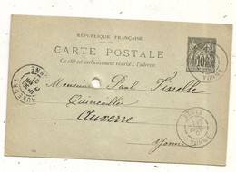 Entier Postal Sur Carte Postale, ETAIS, AUXERRE,YONNE 1901, 2 Scans - Standard Postcards & Stamped On Demand (before 1995)