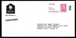 PAP Postréponse Prio Neuf Marianne L'engagée Fondation Abbé Pierre (verso 380038) (voir Scan) - PAP: Antwoord
