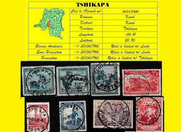 TSHIKAPA BELGIAN CONGO / CONGO BELGE =  CANCELATION STUDY X 8 STAMPS 1925/1942 PERIOD [F] - Abarten Und Kuriositäten