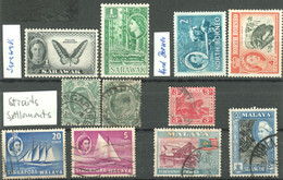 MALAYA Malaysia Old States British Era Edward-1963 Varied Group 11 Stamps Eg Sarawak North Borneo Straits S.Singapore Pp - Andere & Zonder Classificatie