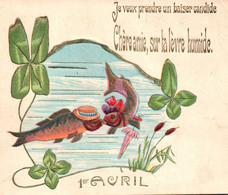 1er AVRIL : Carte En Relief - Poissons Amoureux - Je Veux Prendre Un Baiser Candide Chère Amie, Sur Ta Lèvre Humide - 1er Avril - Poisson D'avril