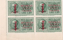 R.S.I. - 1944 ESPRESSO NUOVO DA LIRE 1,25 IN QUARTINA CON SOPRASTAMPA DELLA REPUBBLICA SOCIALE ITALIANA - Altri & Non Classificati