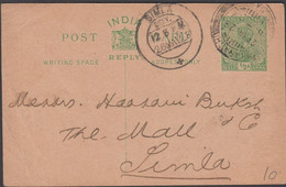 1928. INDIA. POST CARD REPLY GEORG V ½ HALF ANNA Cancelled At Arrival SIMLA 26 MAY 28. - JF427500 - Other & Unclassified