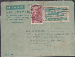1951. INDIA. AIR LETTER 6 As AIR PLANE + 4 As Cancelled CALCUTTA 30 3 1951 To USA.  - JF427514 - Otros & Sin Clasificación