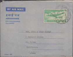 1962. INDIA. AEROGRAMME 50 NP AIR PLANE Cancelled 20 8 62 To USA.  - JF427515 - Other & Unclassified