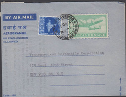 1963. INDIA. AEROGRAMME 50 NP AIR PLANE + 25 NP. Cancelled BOMBAY 2 10 63 To USA.  - JF427516 - Andere & Zonder Classificatie