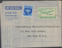 1963. INDIA. AEROGRAMME 50 NP AIR PLANE + 25 NP. Dated 18. Jan. 63 To USA.  - JF427518 - Andere & Zonder Classificatie