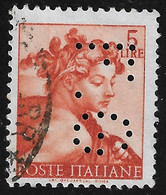 PERFIN ITALIA REPUBBLICA - 1961: MICHELANGIOLESCA - Valore Usato Da Lire 5  (PERFIN) - In Ottime Condizioni. - Perforadas