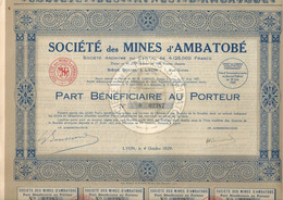 SOCIETE  DES MINES D'AMBATOBE - PART BENEFICIAIRE  - ANNEE 1929 - Mijnen